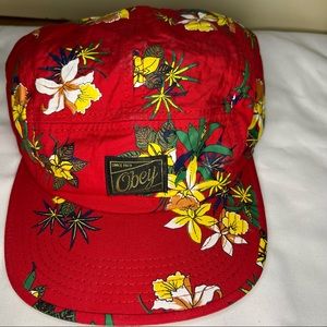 Obey logo patch tree patterned 5-panel strapback adjustable cap